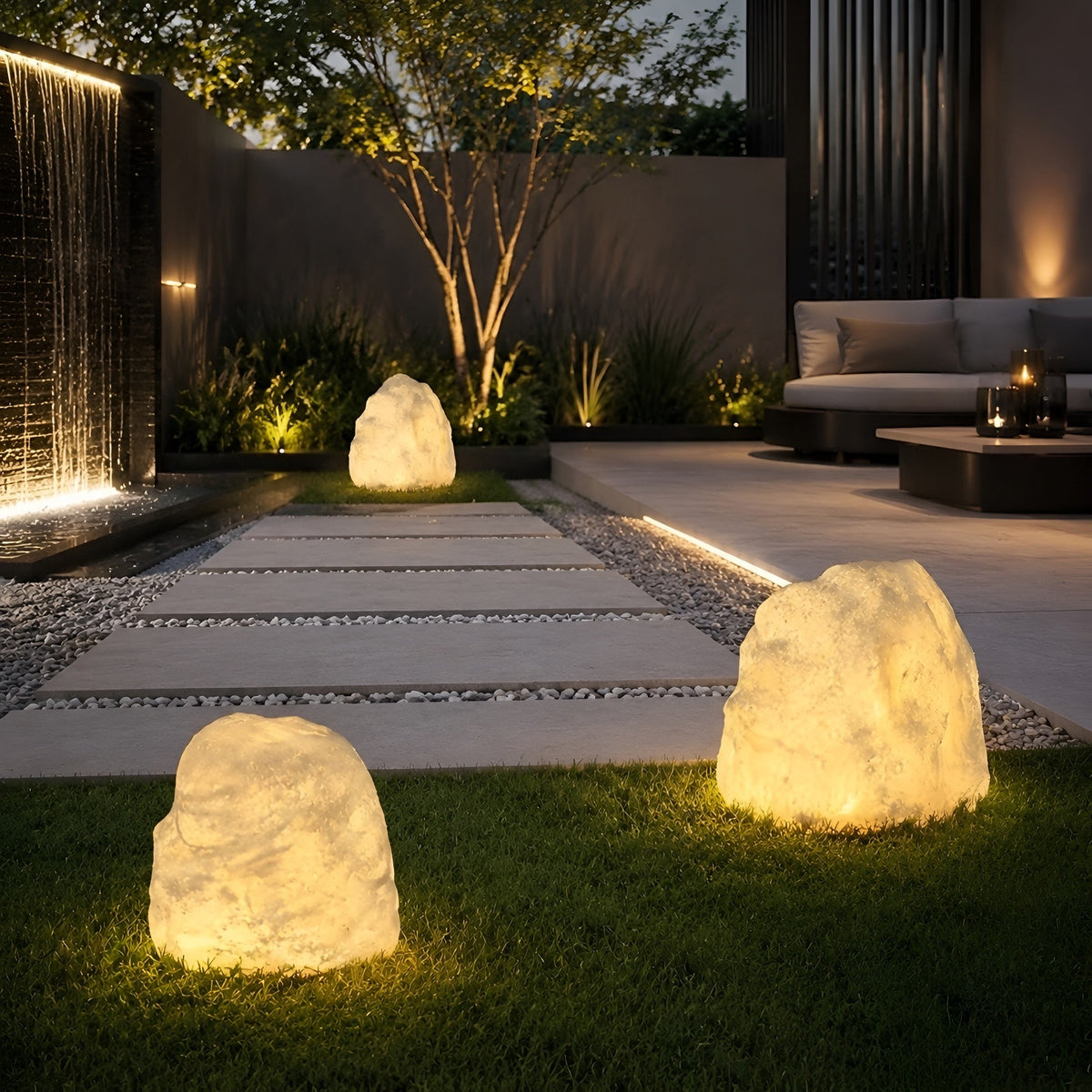 Lampe solaire en forme de rocher pour jardin et terrasse
