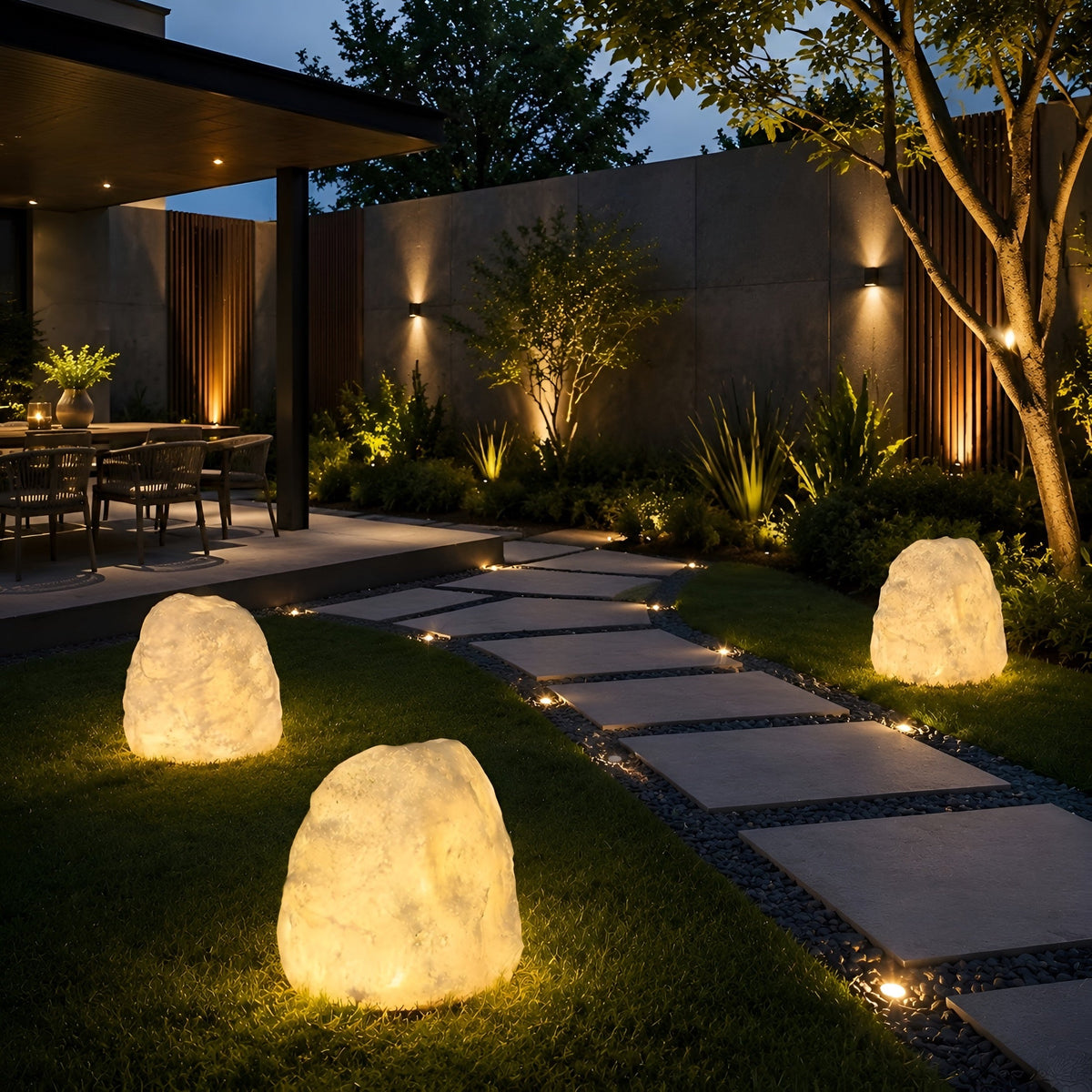 Lampe solaire en forme de rocher pour jardin et terrasse, vue 2