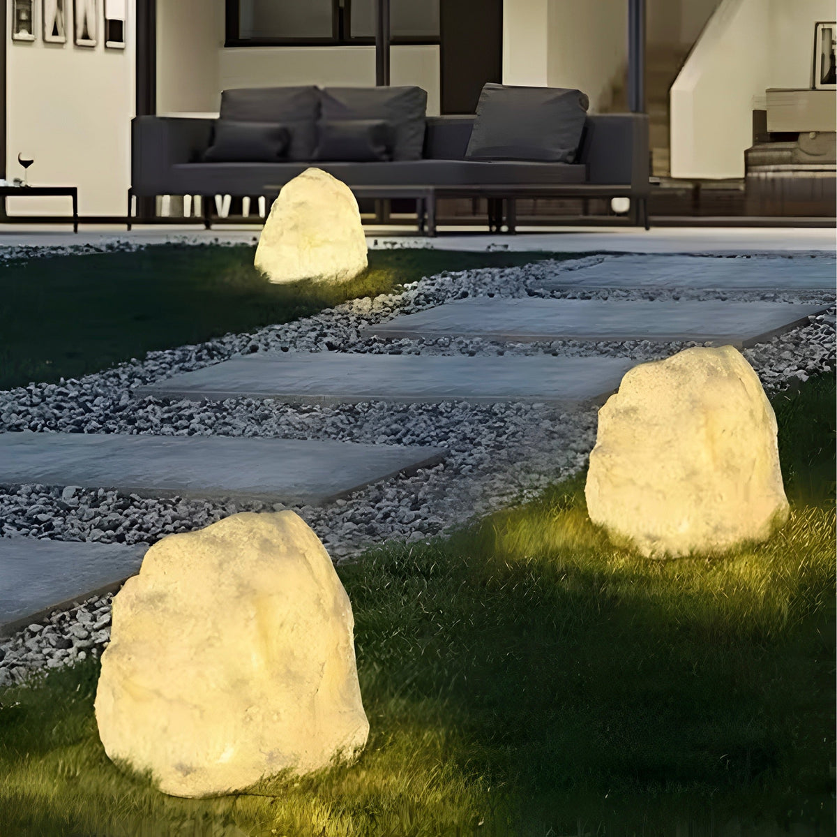 Lampe solaire en forme de rocher pour jardin et terrasse, vue 5