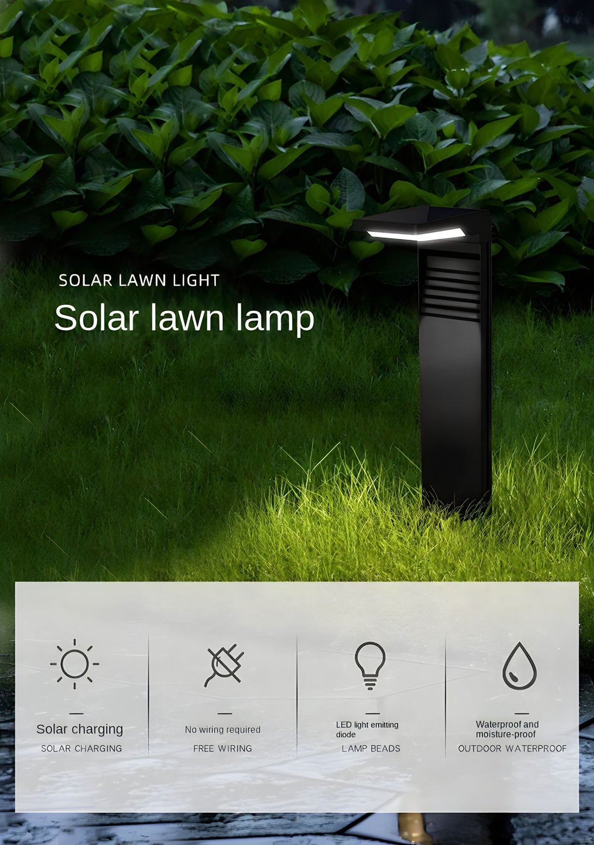 Lampe solaire extérieure noire à allumage automatique, vue 4