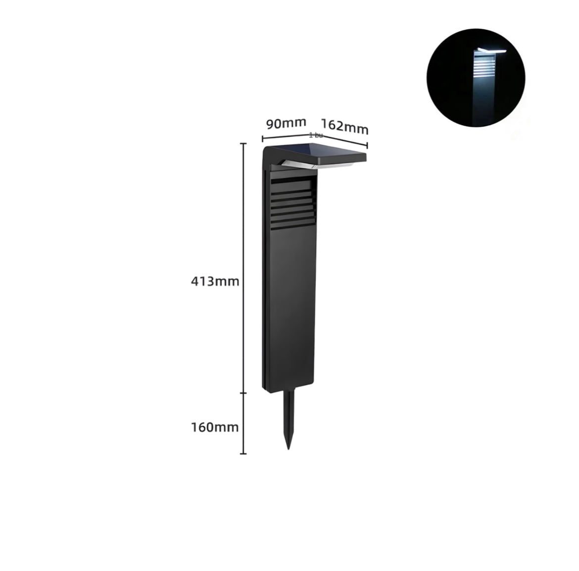 Lampe solaire extérieure noire à allumage automatique, vue 6