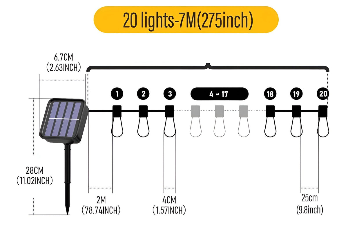 Lampe solaire guirlande guinguette étanche IP65, vue 10
