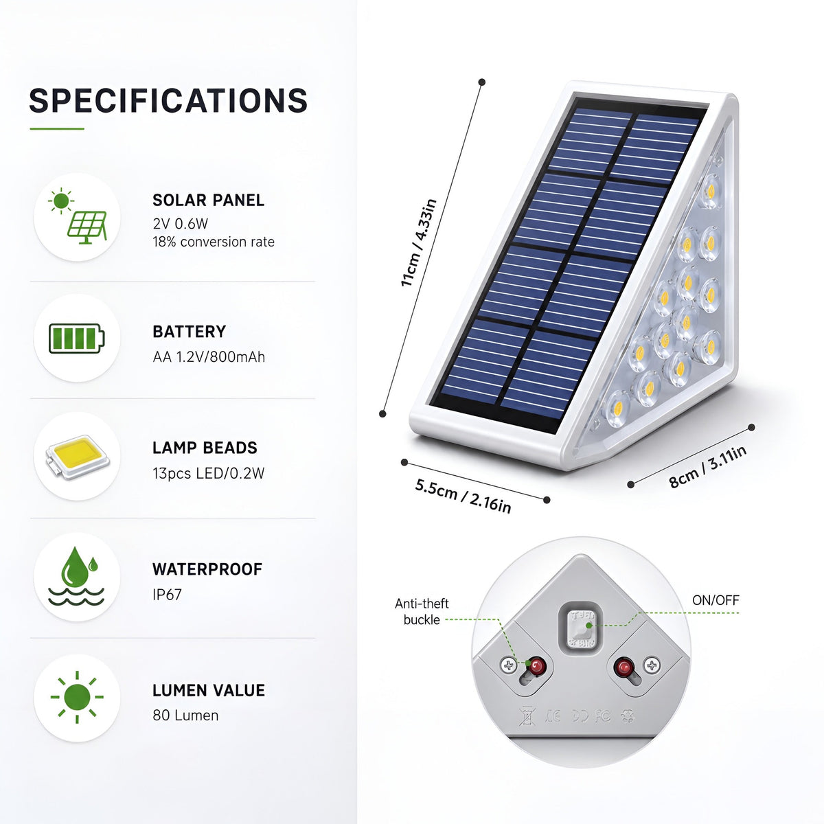 Lampe solaire pour marches d'escalier, détecteur crépusculaire, vue 7