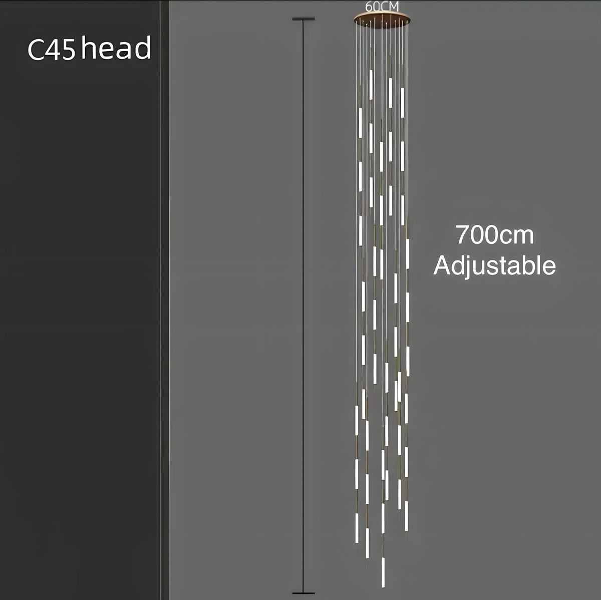 Lustre à tubes LED noir ou doré de 3 à 45 éléments Luxa, vue 15