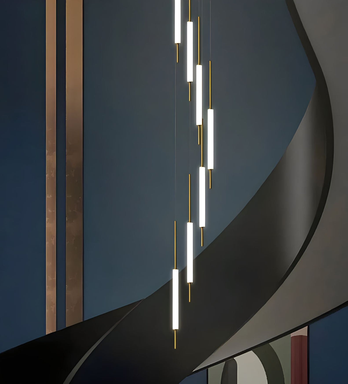 Lustre à tubes LED noir ou doré de 3 à 45 éléments Luxa, vue 2