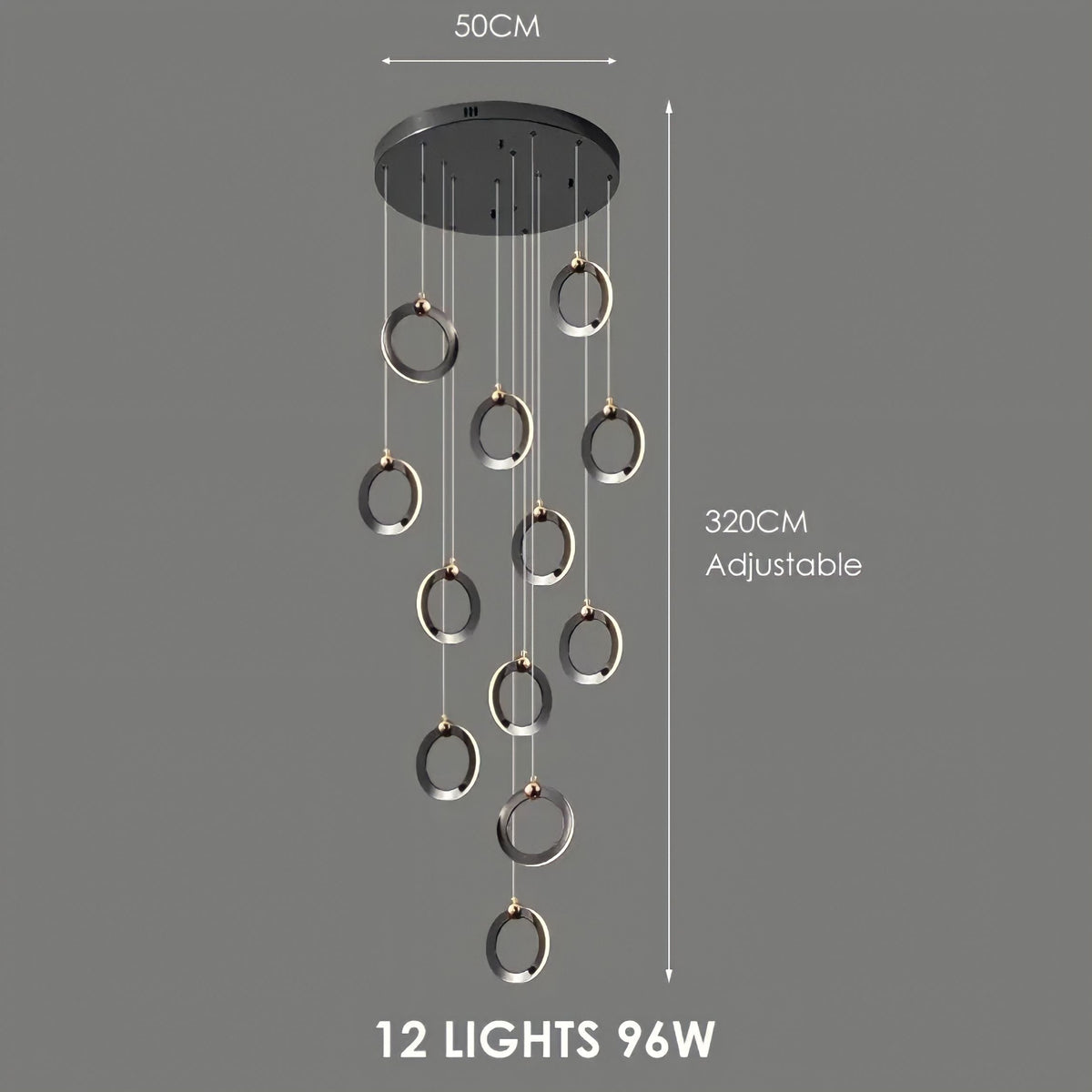 Lustre anneau doré en acier, de 3 à 60 anneaux, vue 10