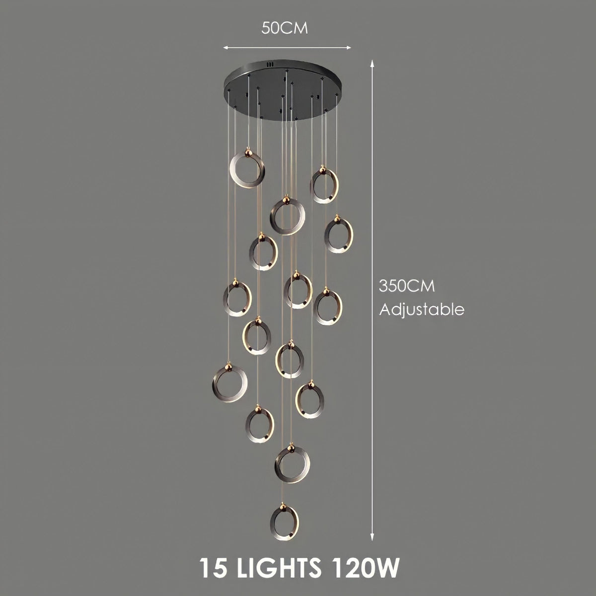 Lustre anneau doré en acier, de 3 à 60 anneaux, vue 11