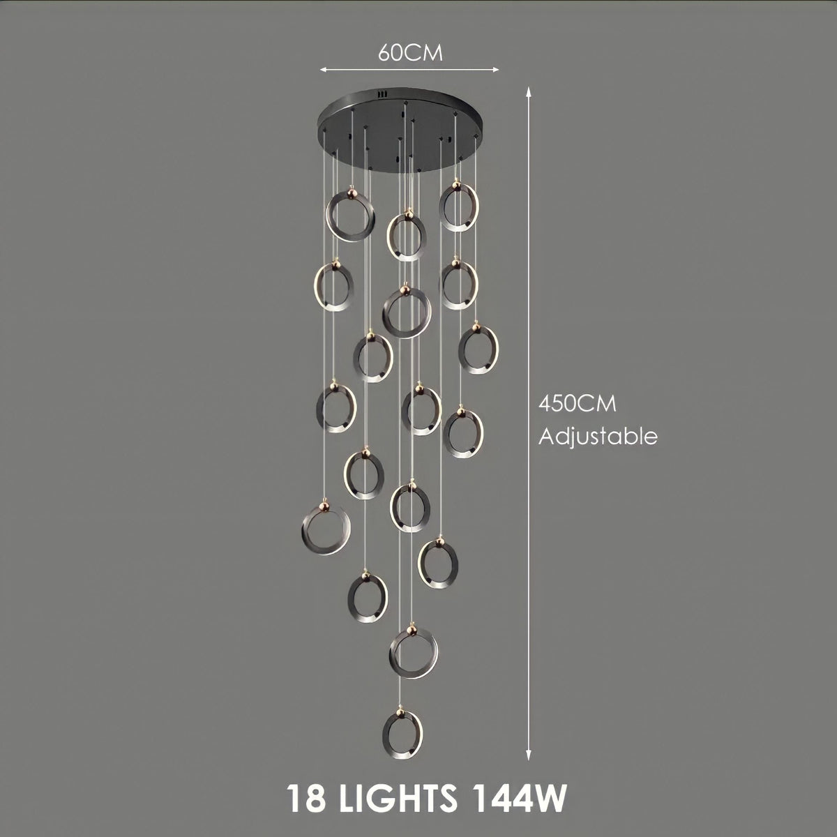 Lustre anneau doré en acier, de 3 à 60 anneaux, vue 12
