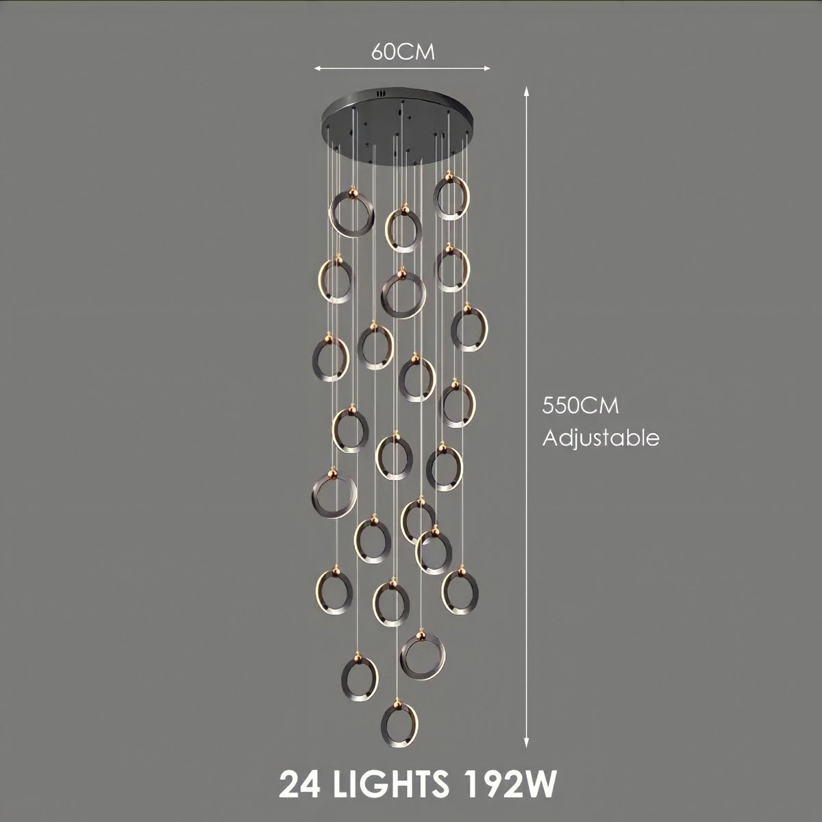 Lustre anneau doré en acier, de 3 à 60 anneaux, vue 13