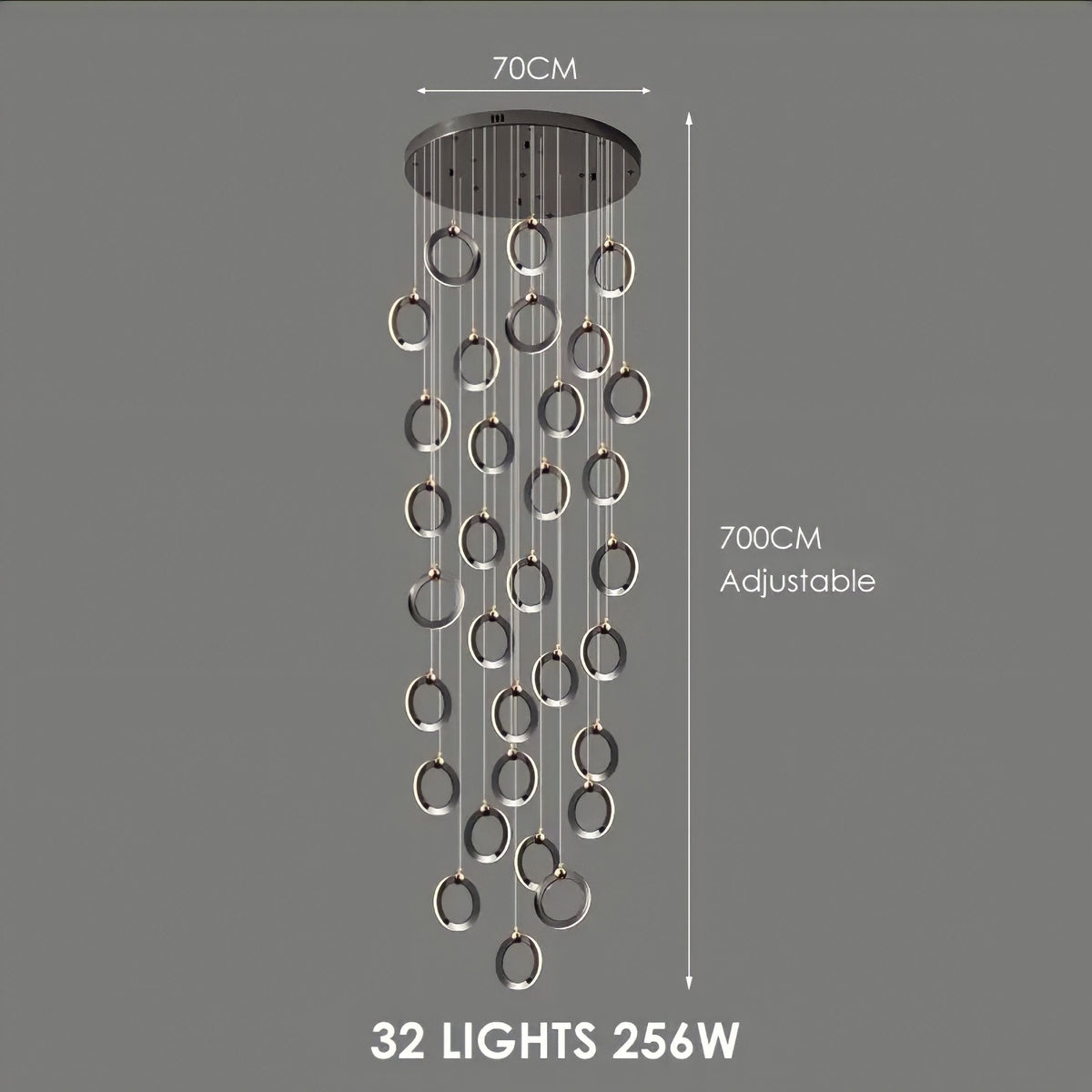 Lustre anneau doré en acier, de 3 à 60 anneaux, vue 14