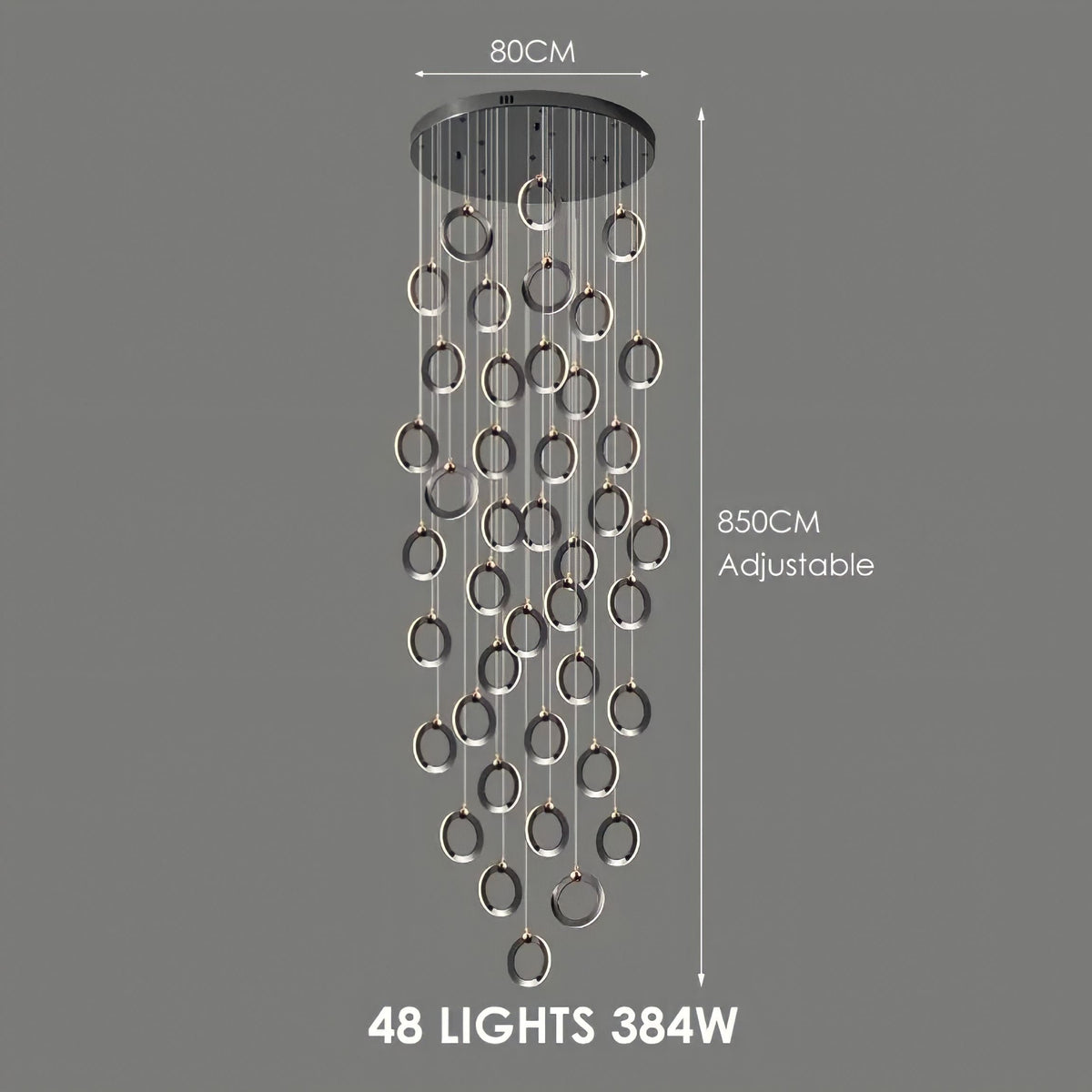 Lustre anneau doré en acier, de 3 à 60 anneaux, vue 15