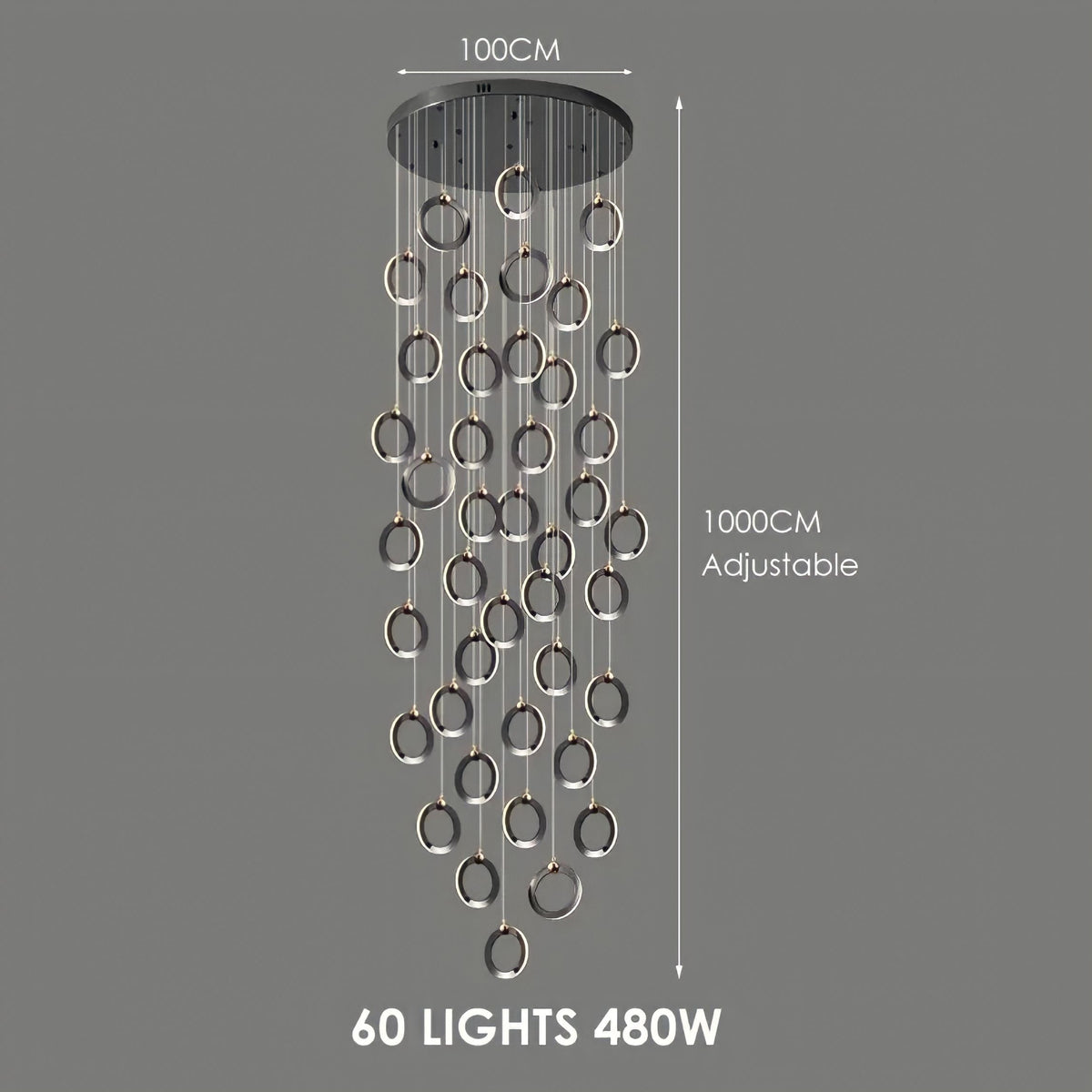 Lustre anneau doré en acier, de 3 à 60 anneaux, vue 16