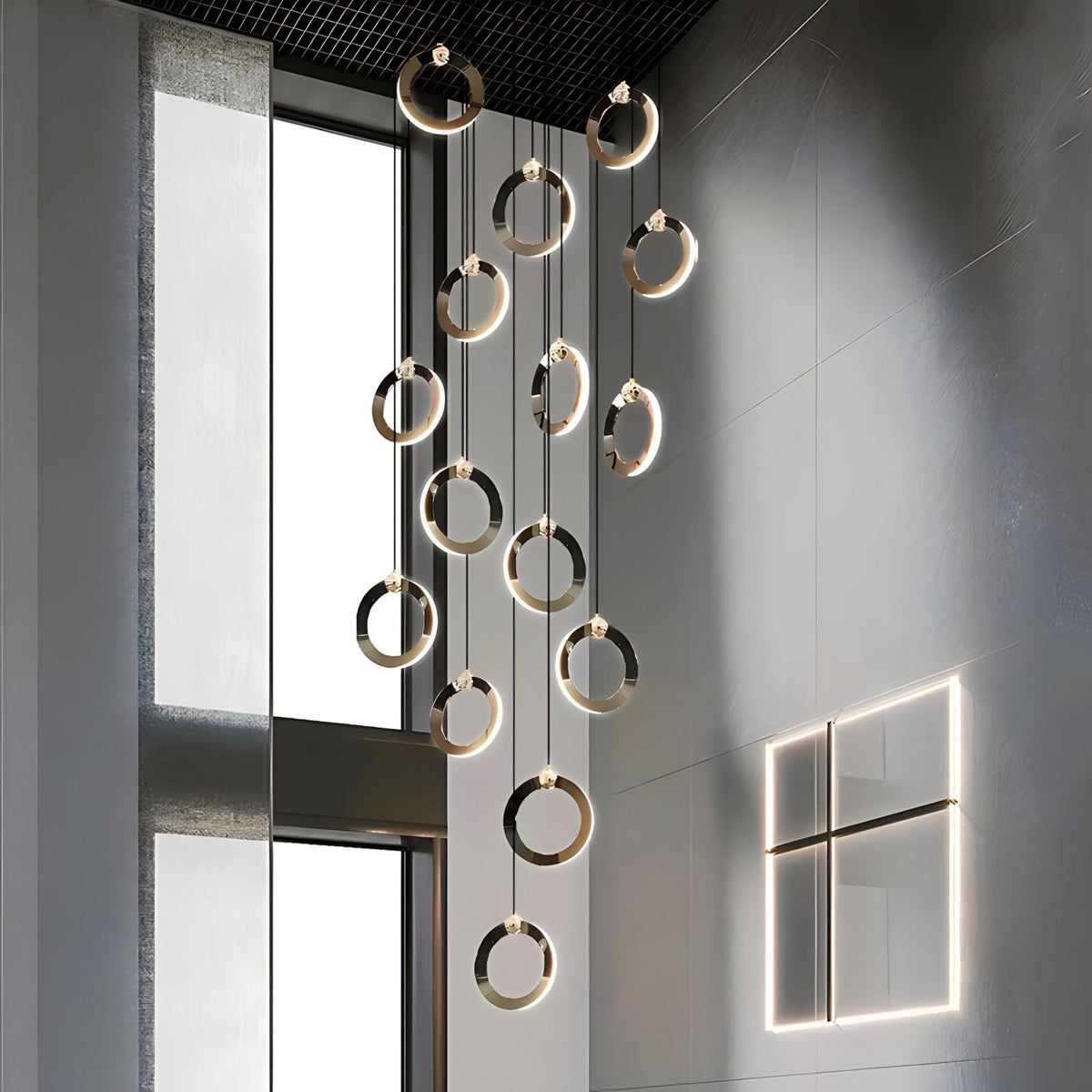 Lustre anneau doré en acier, de 3 à 60 anneaux, vue 3