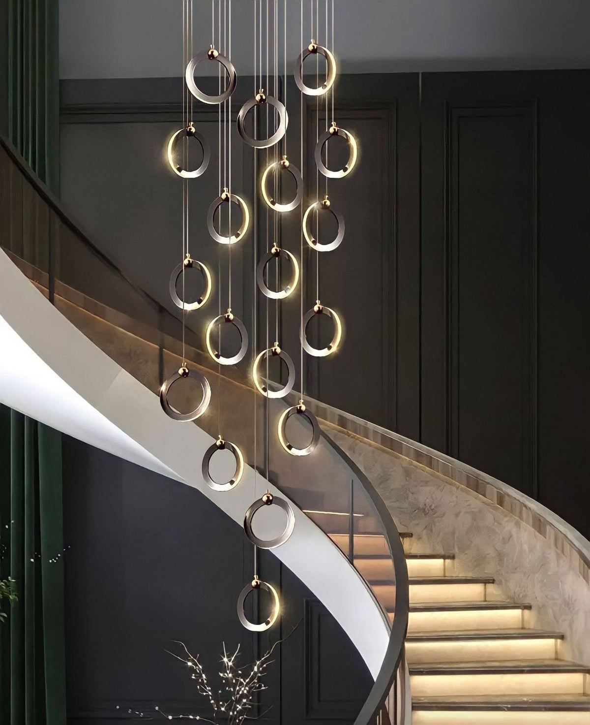 Lustre anneau doré en acier, de 3 à 60 anneaux, vue 4