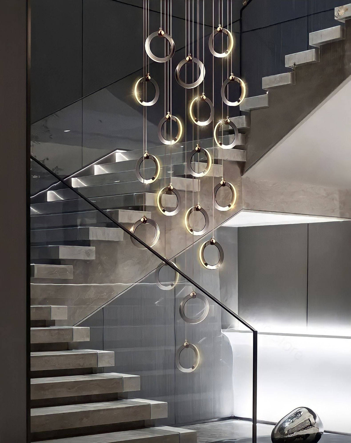 Lustre anneau doré en acier, de 3 à 60 anneaux, vue 5