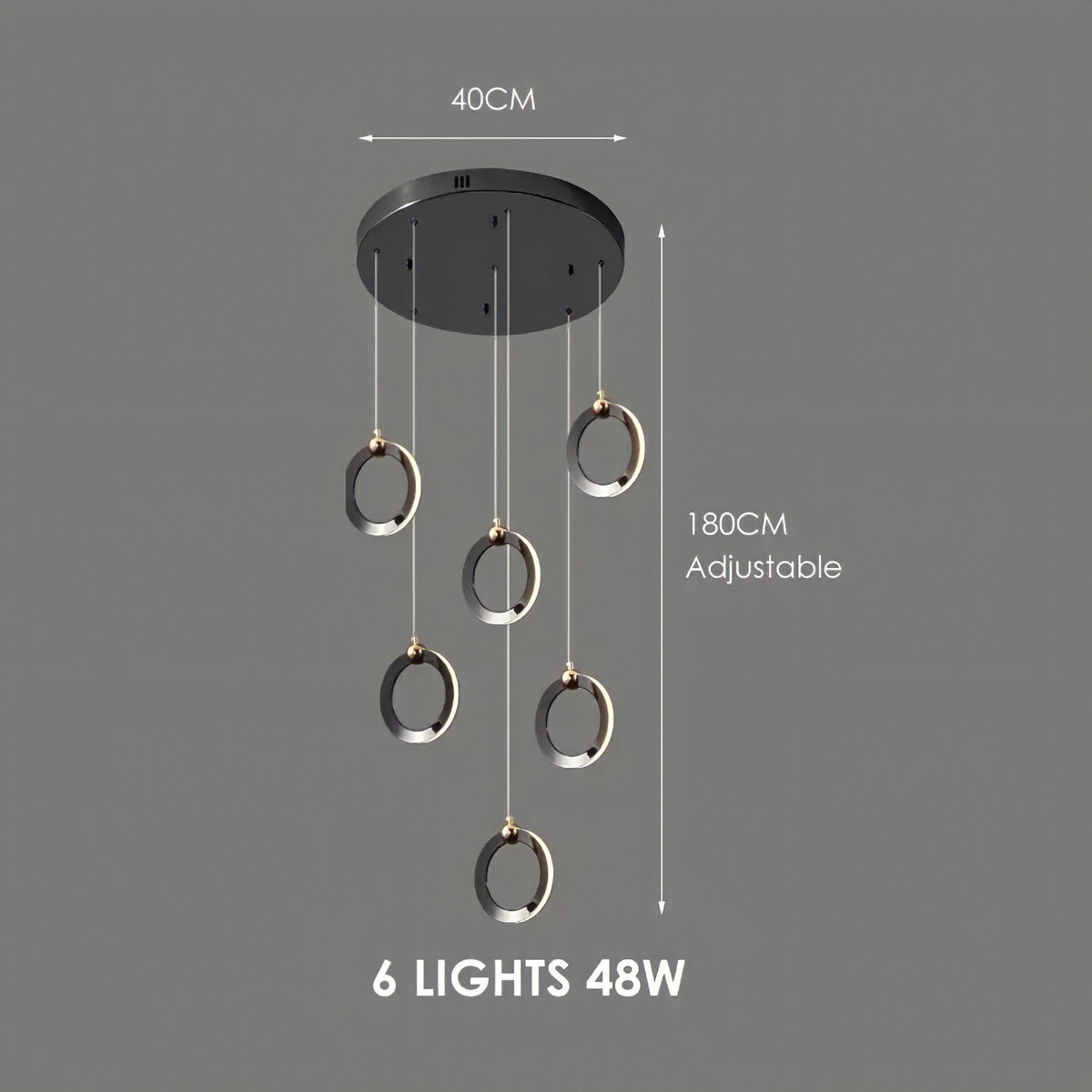 Lustre anneau doré en acier, de 3 à 60 anneaux, vue 8