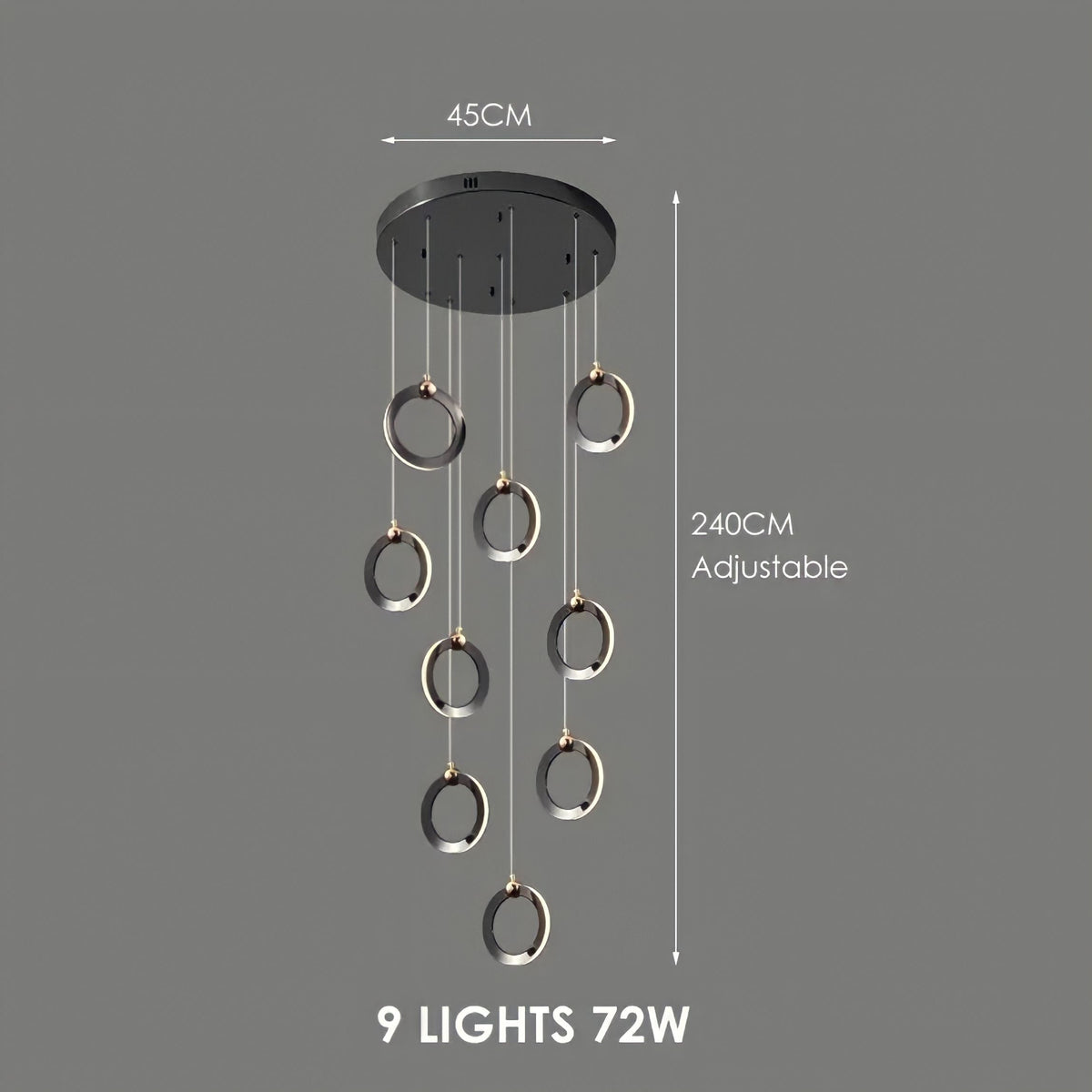 Lustre anneau doré en acier, de 3 à 60 anneaux, vue 9