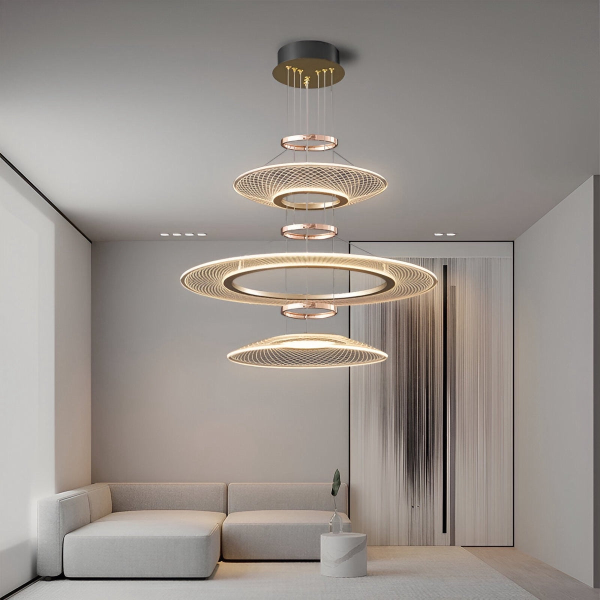 Lustre anneau doré rose à cercles superposés