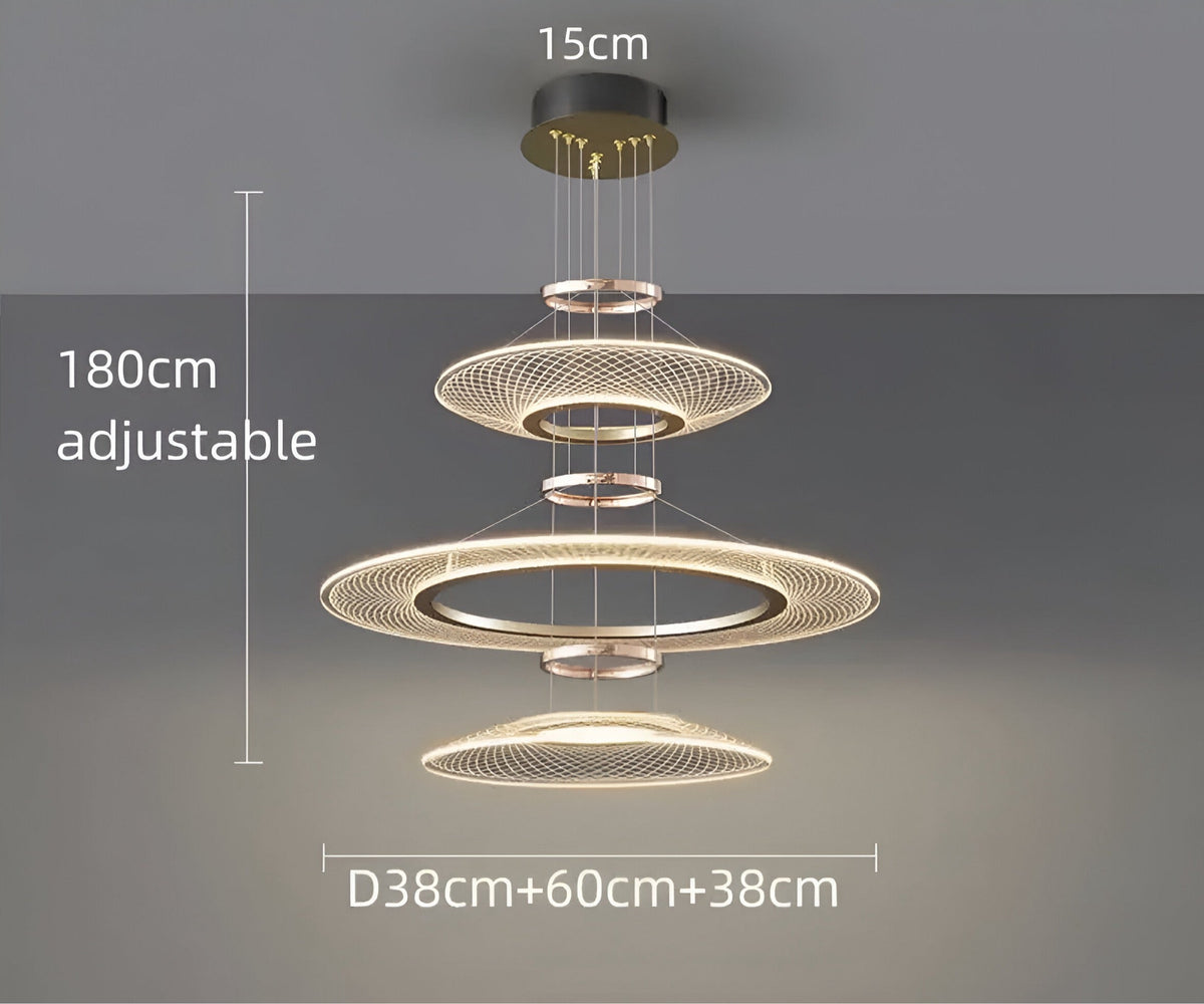 Lustre anneau doré rose à cercles superposés, vue 10