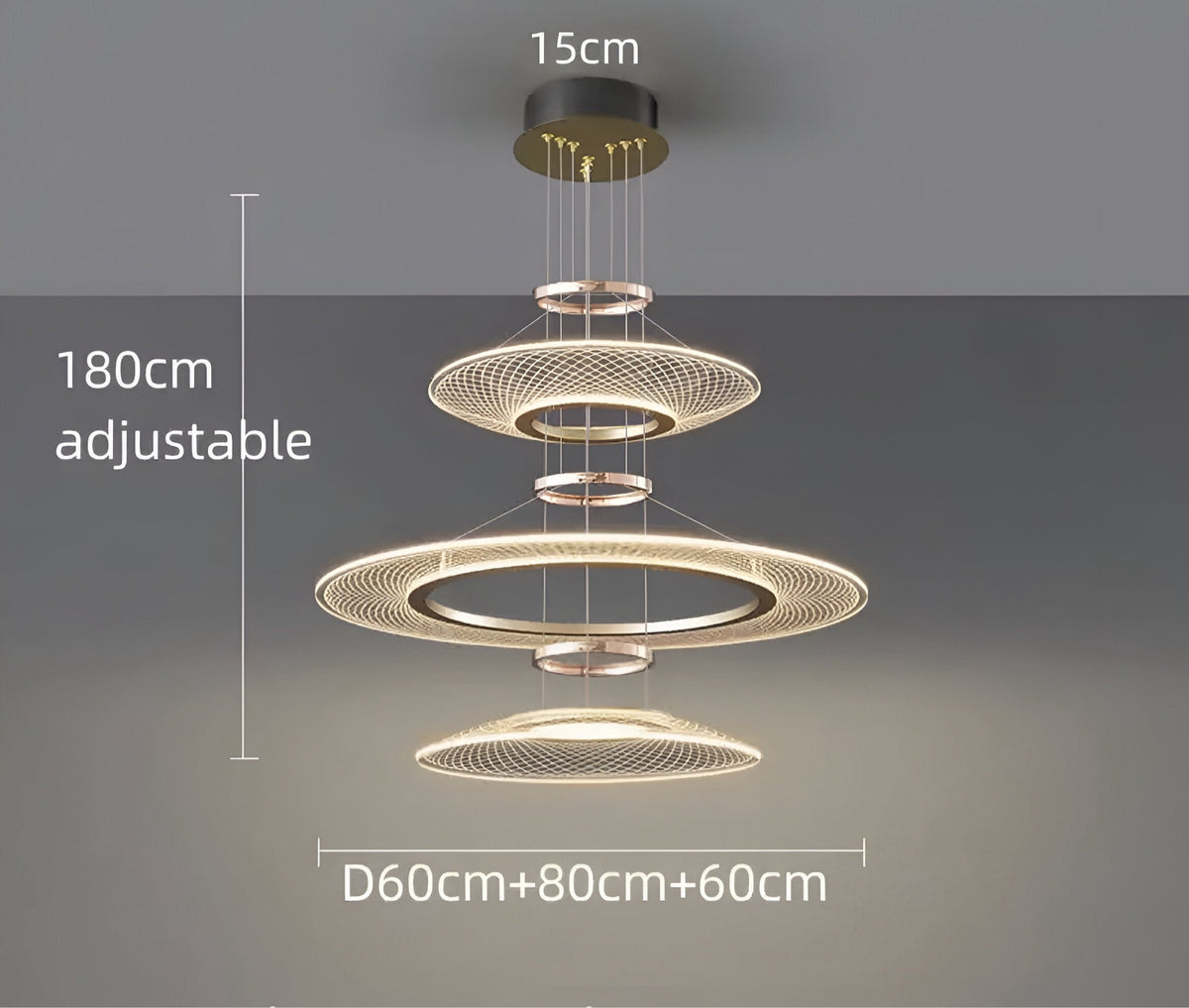 Lustre anneau doré rose à cercles superposés, vue 11
