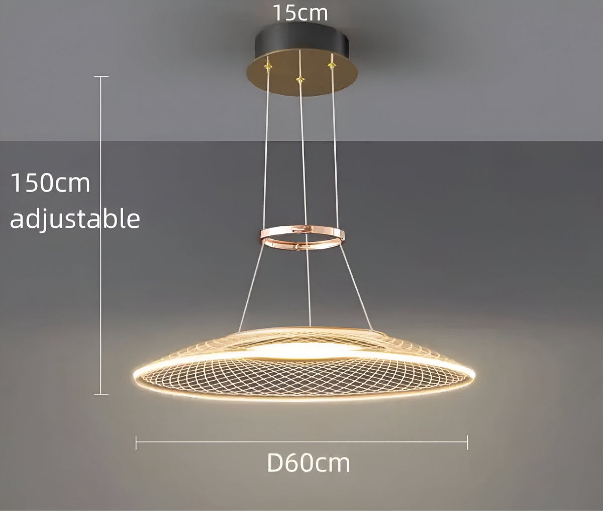 Lustre anneau doré rose à cercles superposés, vue 7