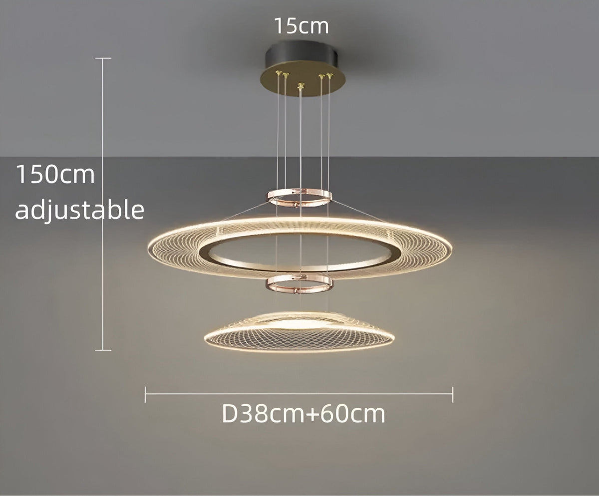 Lustre anneau doré rose à cercles superposés, vue 8