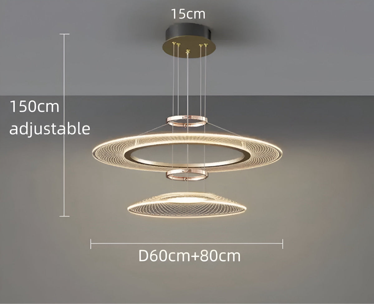 Lustre anneau doré rose à cercles superposés, vue 9