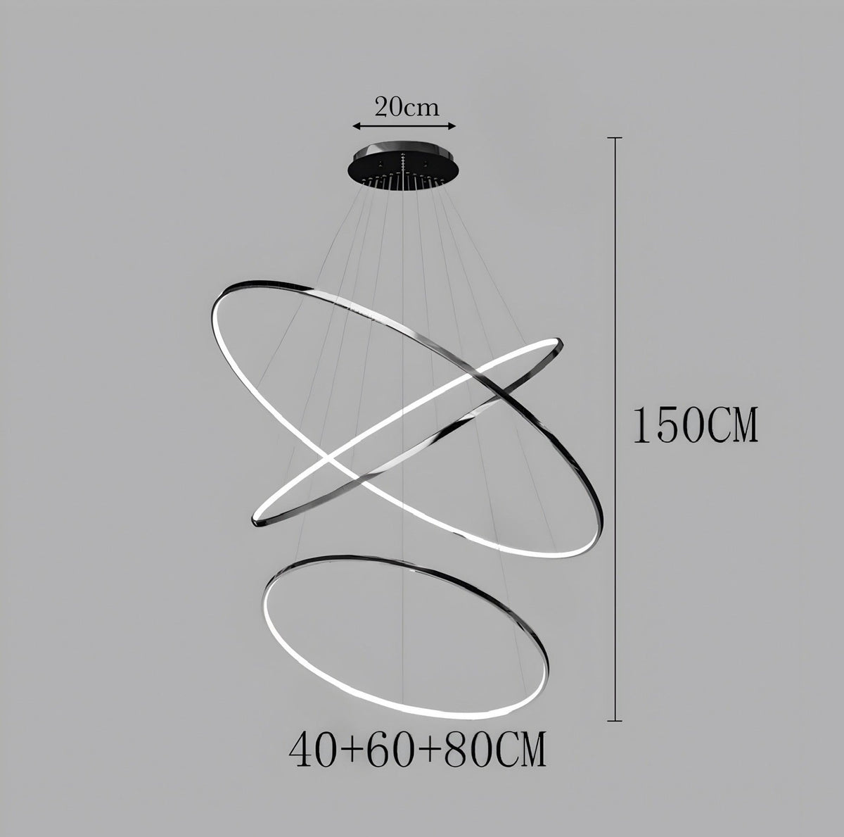 Lustre anneau en acier inoxydable de 3 à 8 cercles brillants, vue 15