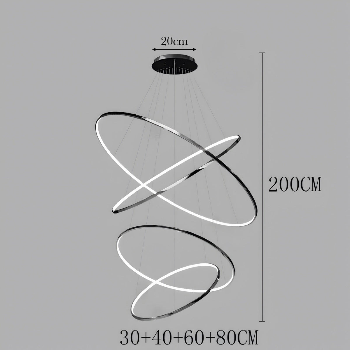 Lustre anneau en acier inoxydable de 3 à 8 cercles brillants, vue 16