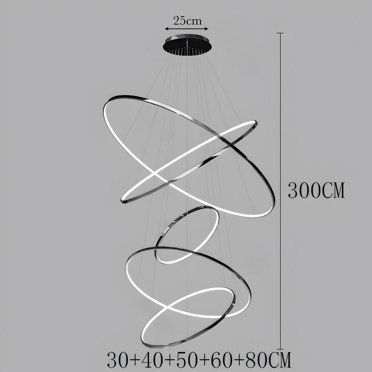Lustre anneau en acier inoxydable de 3 à 8 cercles brillants, vue 17