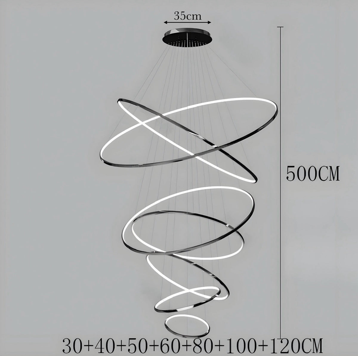 Lustre anneau en acier inoxydable de 3 à 8 cercles brillants, vue 19