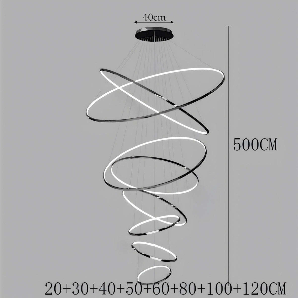Lustre anneau en acier inoxydable de 3 à 8 cercles brillants, vue 20