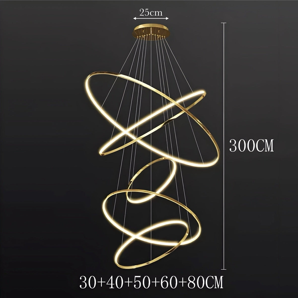 Lustre anneau en acier inoxydable de 3 à 8 cercles brillants, vue 23