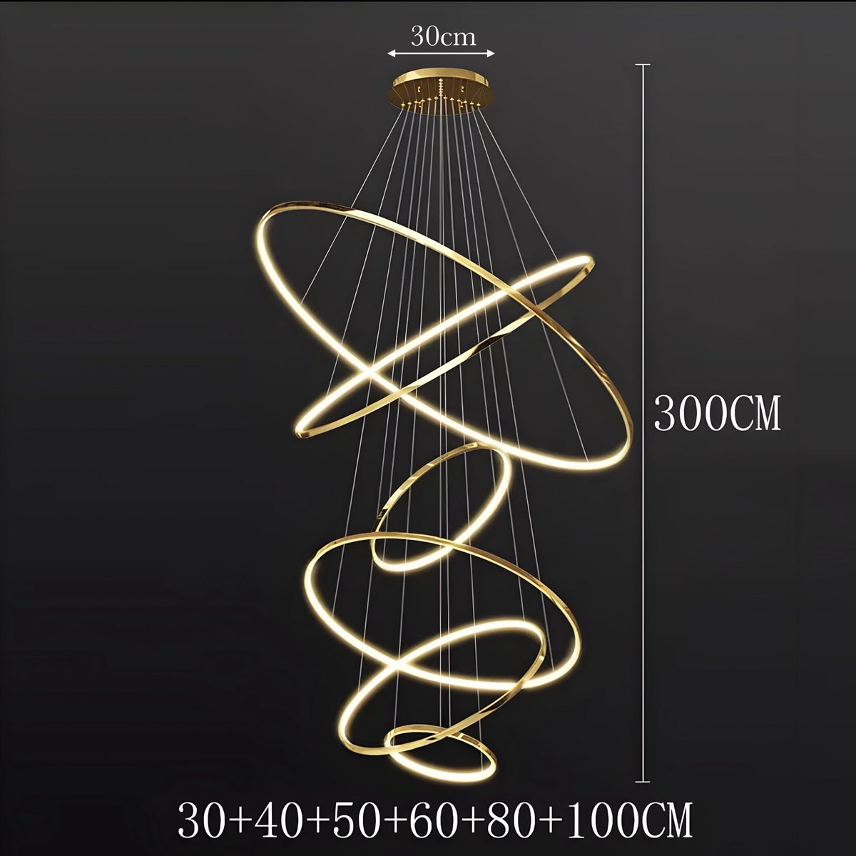 Lustre anneau en acier inoxydable de 3 à 8 cercles brillants, vue 24