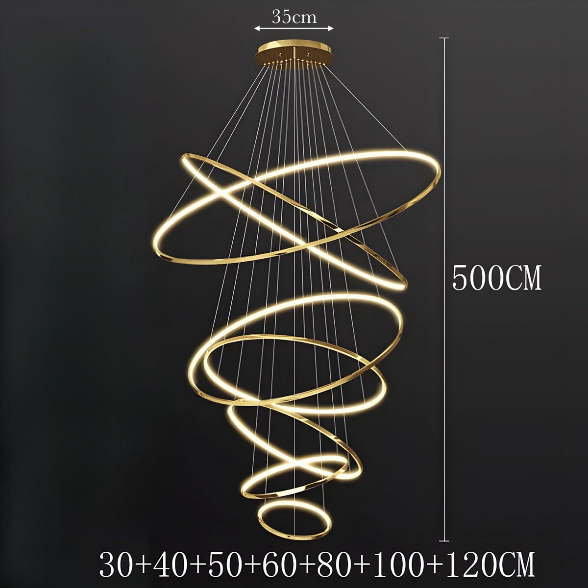 Lustre anneau en acier inoxydable de 3 à 8 cercles brillants, vue 25