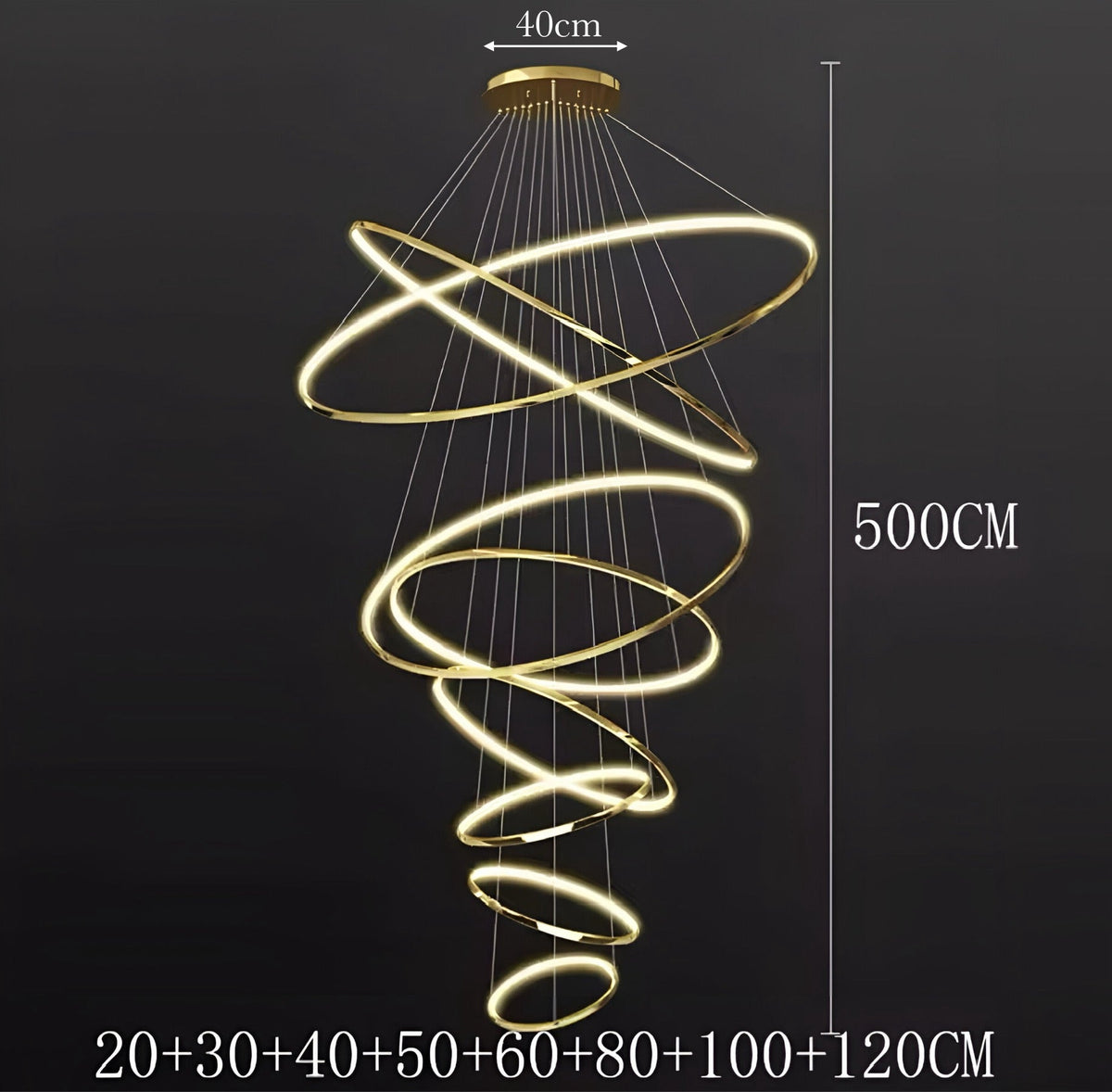 Lustre anneau en acier inoxydable de 3 à 8 cercles brillants, vue 26