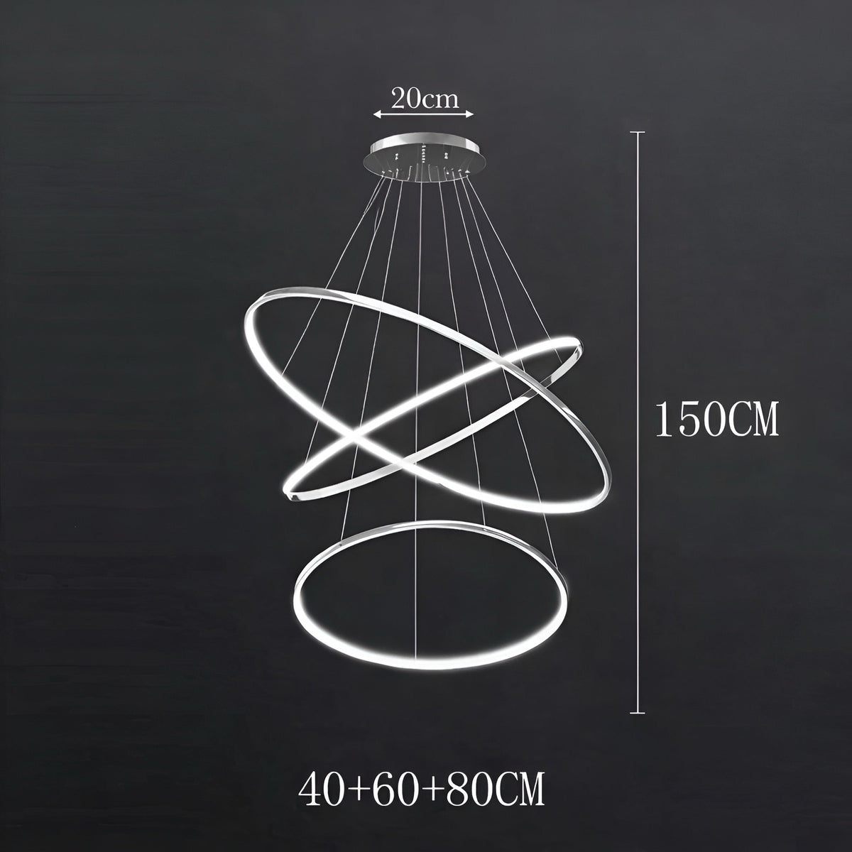 Lustre anneau en acier inoxydable de 3 à 8 cercles brillants, vue 27