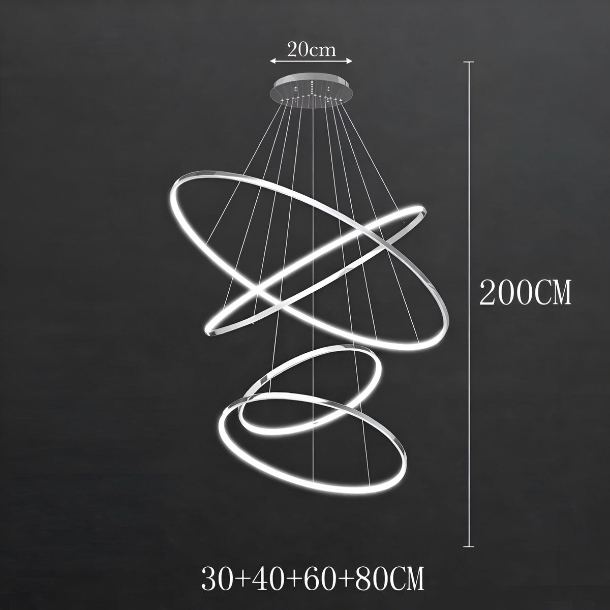 Lustre anneau en acier inoxydable de 3 à 8 cercles brillants, vue 28