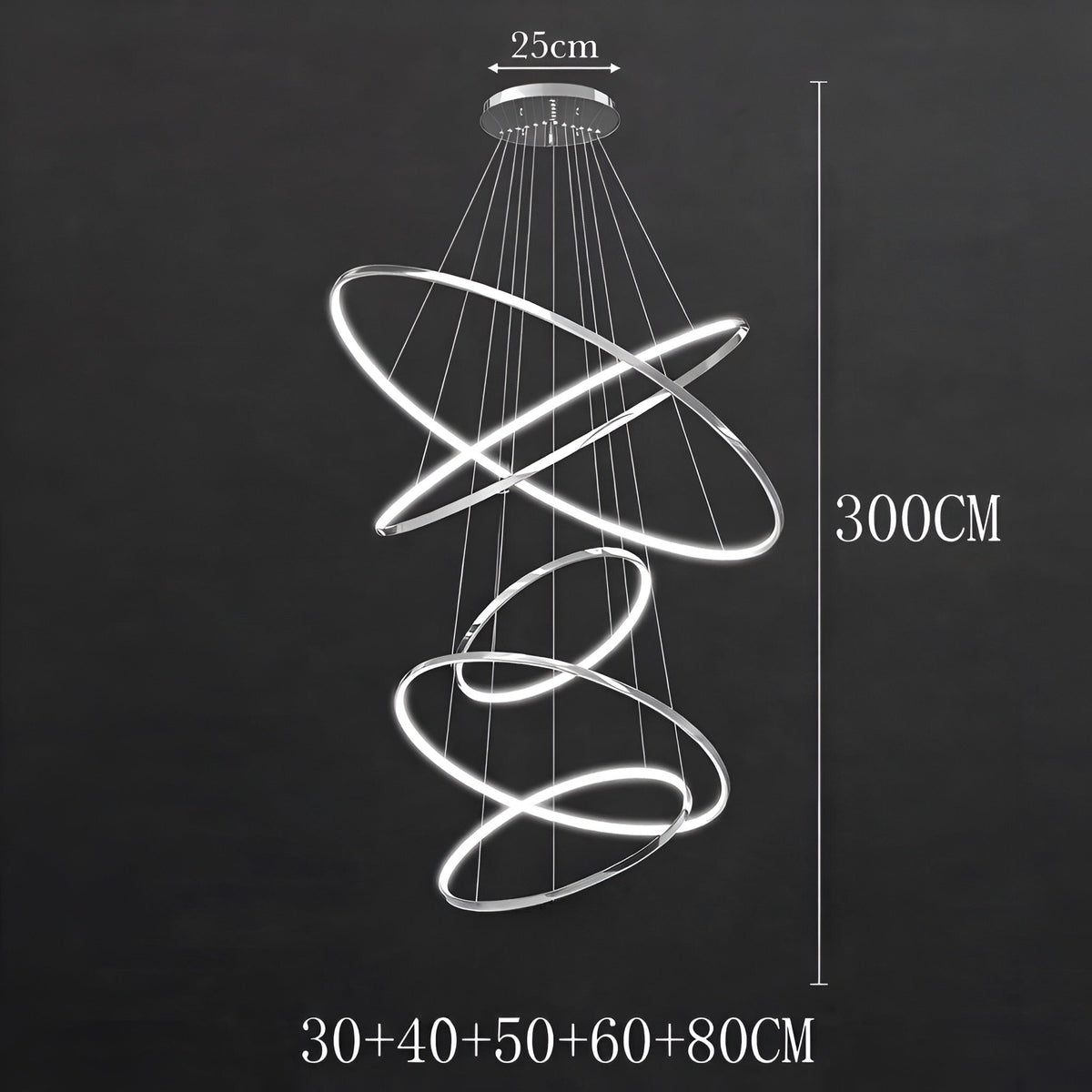 Lustre anneau en acier inoxydable de 3 à 8 cercles brillants, vue 29