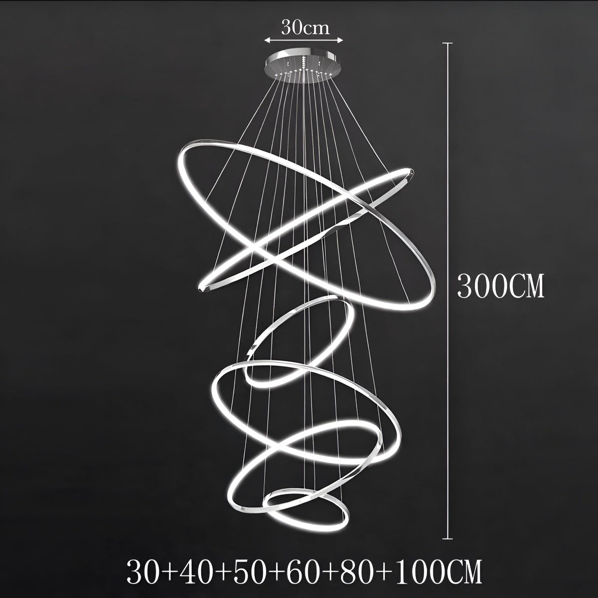 Lustre anneau en acier inoxydable de 3 à 8 cercles brillants, vue 30