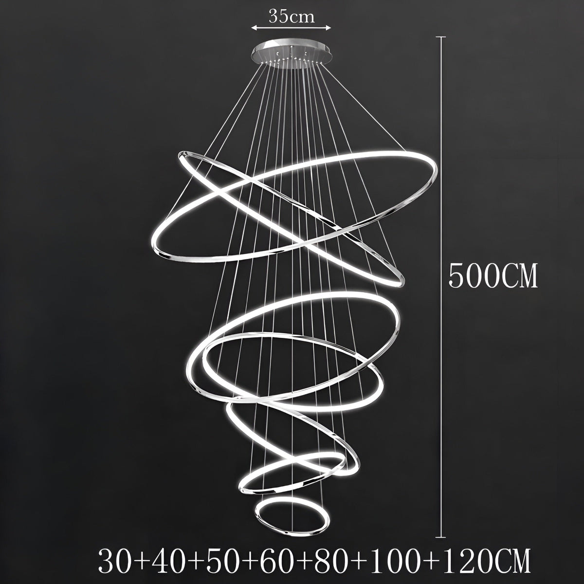 Lustre anneau en acier inoxydable de 3 à 8 cercles brillants, vue 31