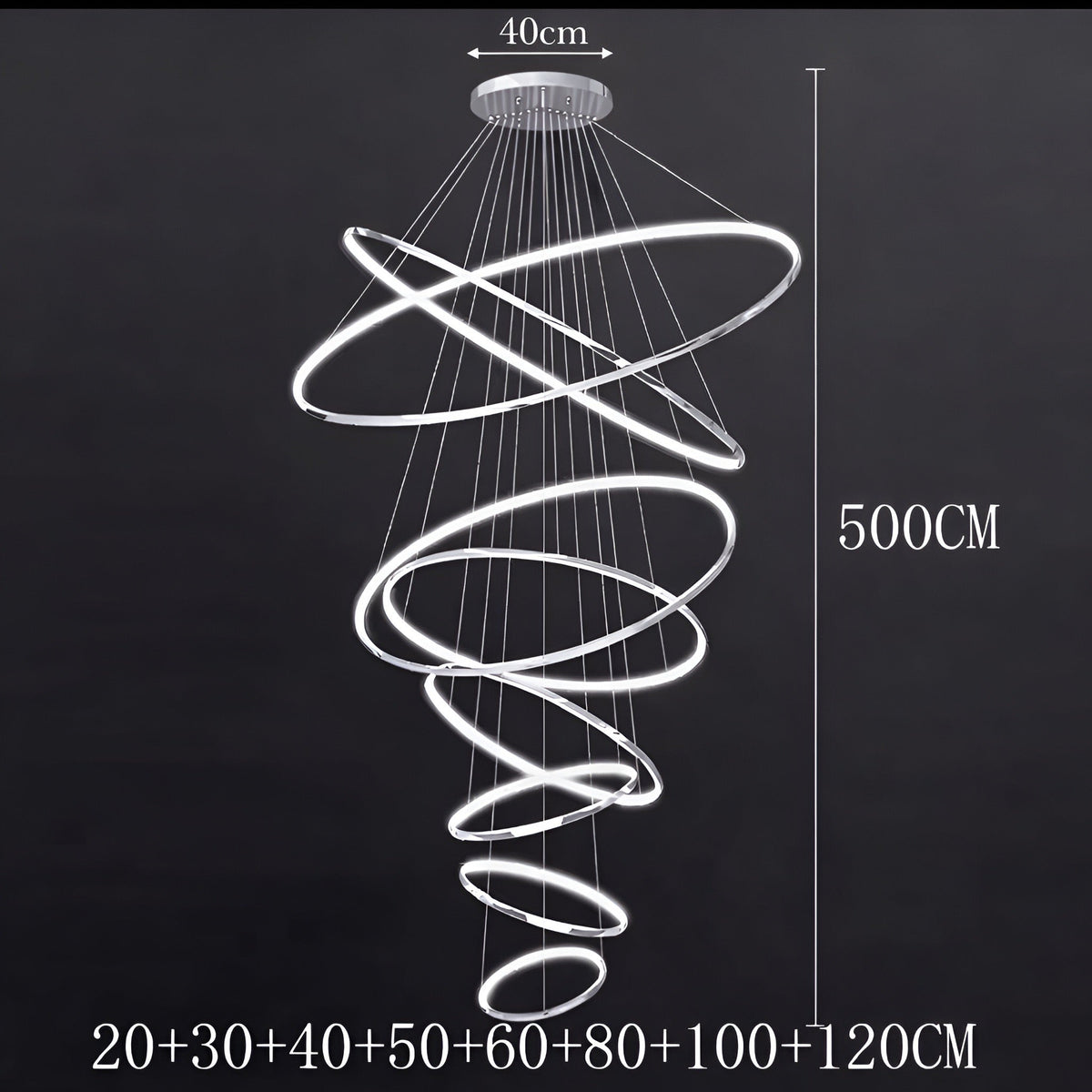 Lustre anneau en acier inoxydable de 3 à 8 cercles brillants, vue 32