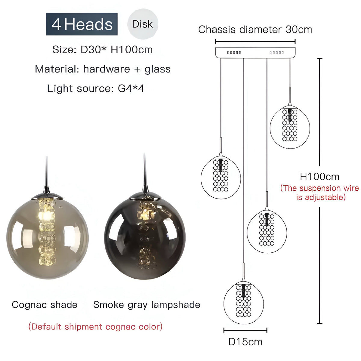 Lustre boule en grappe de globes de verre cognac, vue 10