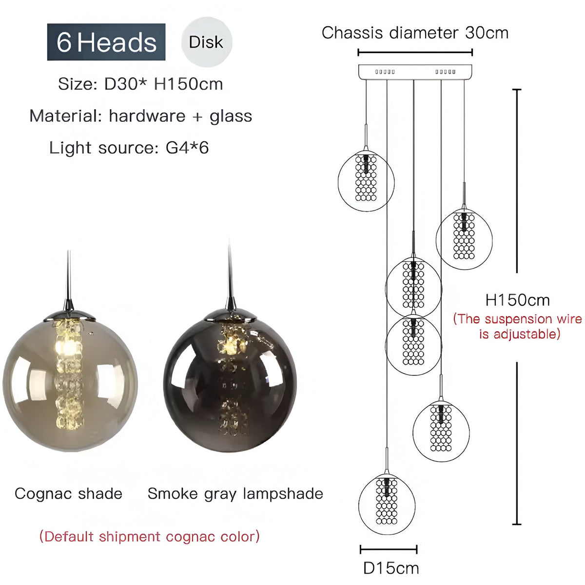 Lustre boule en grappe de globes de verre cognac, vue 11