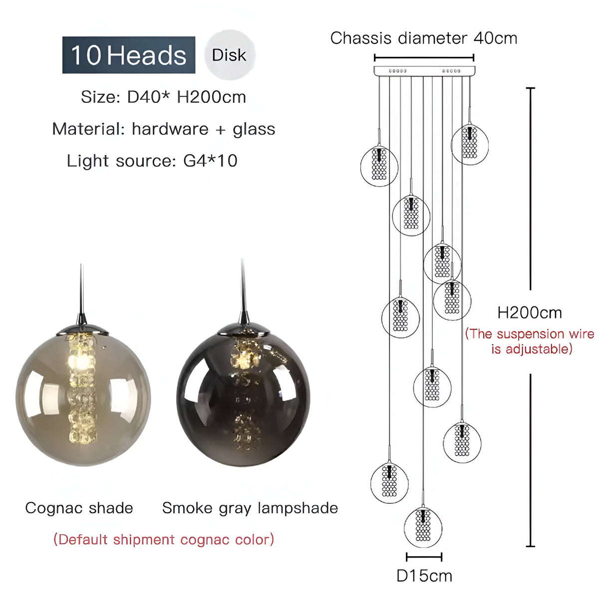 Lustre boule en grappe de globes de verre cognac, vue 12