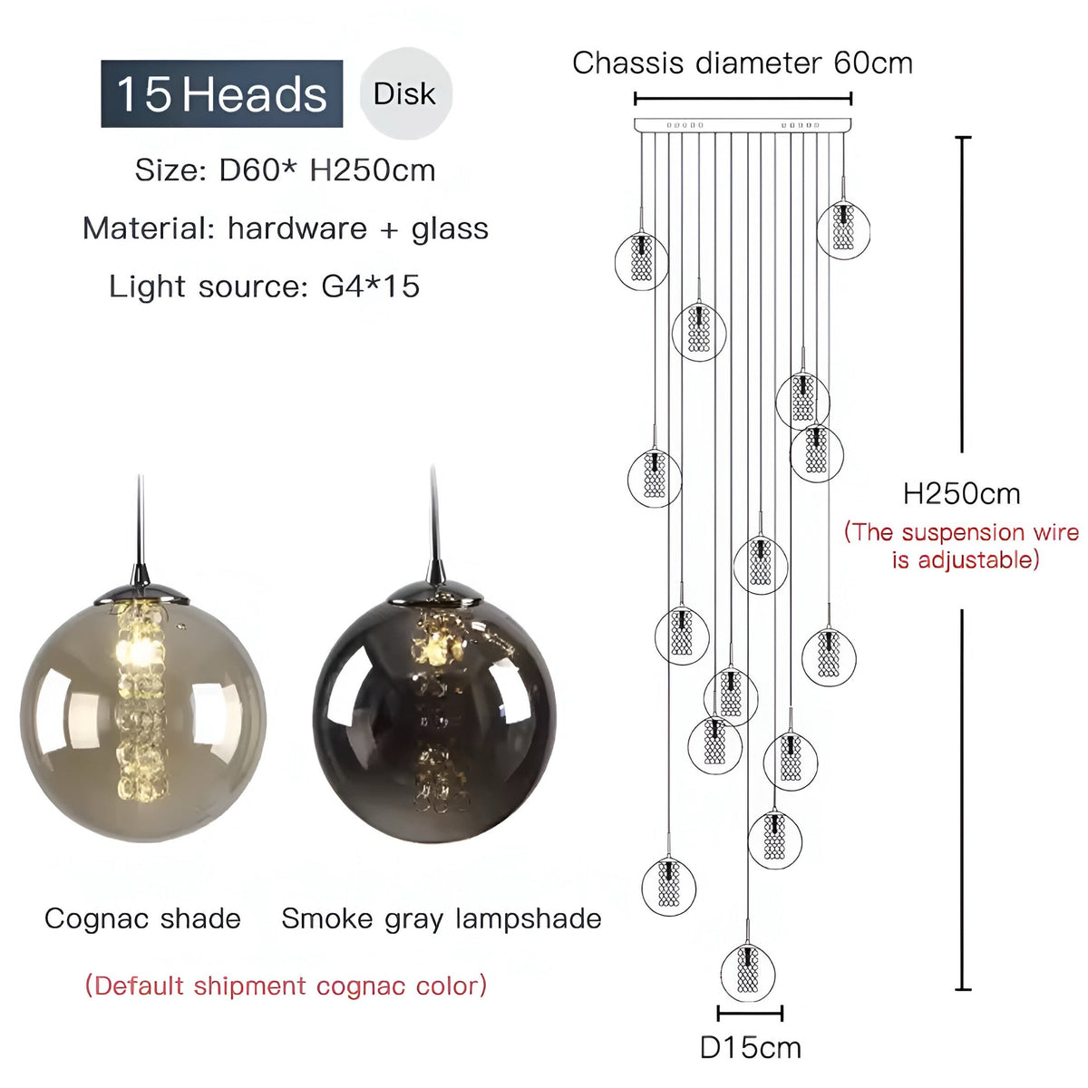 Lustre boule en grappe de globes de verre cognac, vue 14