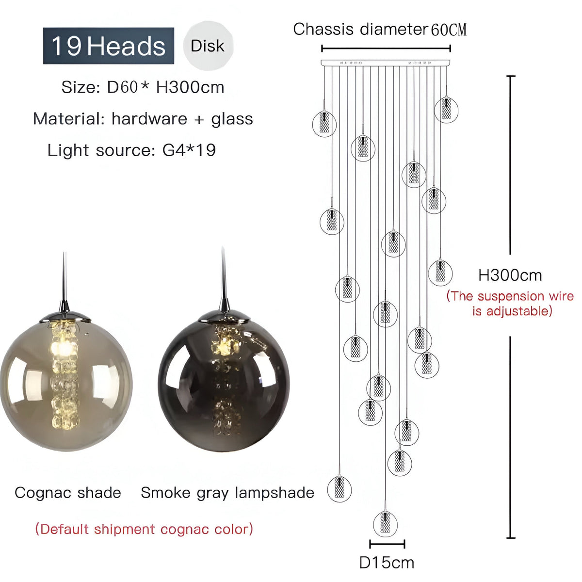 Lustre boule en grappe de globes de verre cognac, vue 15