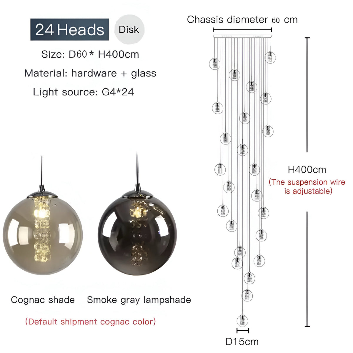 Lustre boule en grappe de globes de verre cognac, vue 16