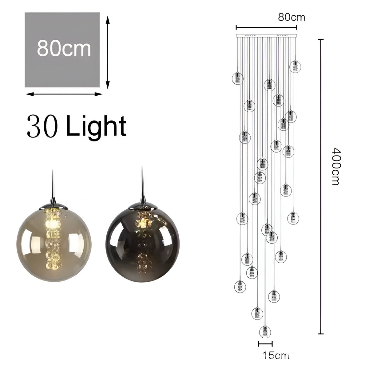 Lustre boule en grappe de globes de verre cognac, vue 17