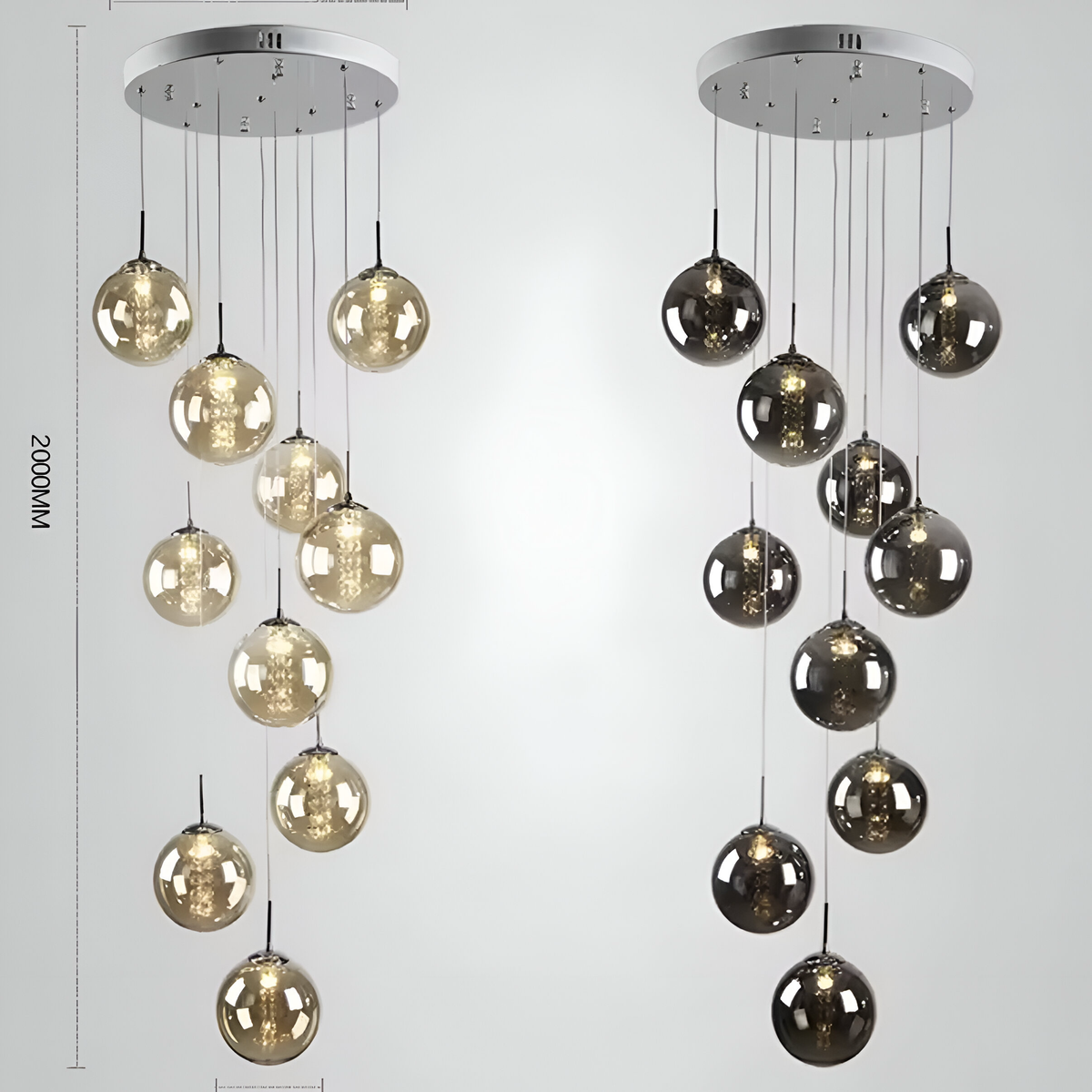 Lustre boule en grappe de globes de verre cognac, vue 5